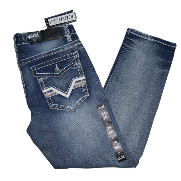 NEW True Luck Slim Fit Jeans Men's Size 34x30 Embroidered Thick Stitch BKE NWT - Picture 9 of 10